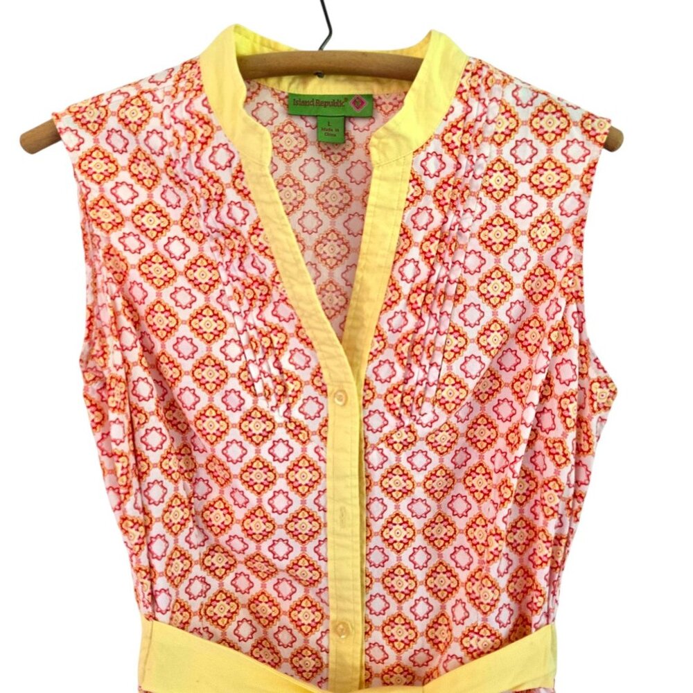 Island Republic Womens Sleeveless Buttton Front Belted Dress Large Yellow Orange - Picture 4 of 16